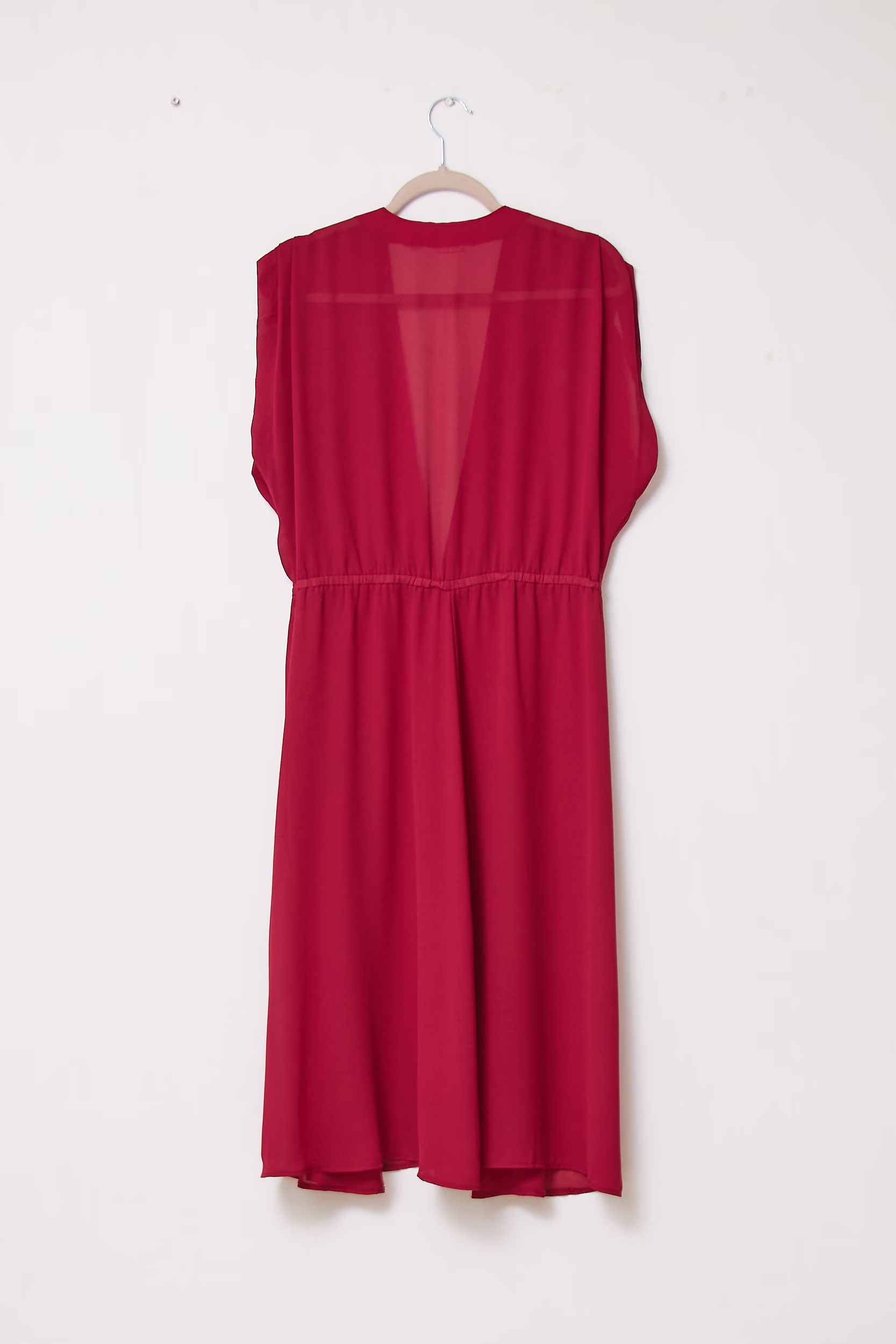Rochie Vintage BB Avantgarde Midi Fluidă Roșu Zmeură cu Decolteu Adânc, Mărime M/L - imagine 3