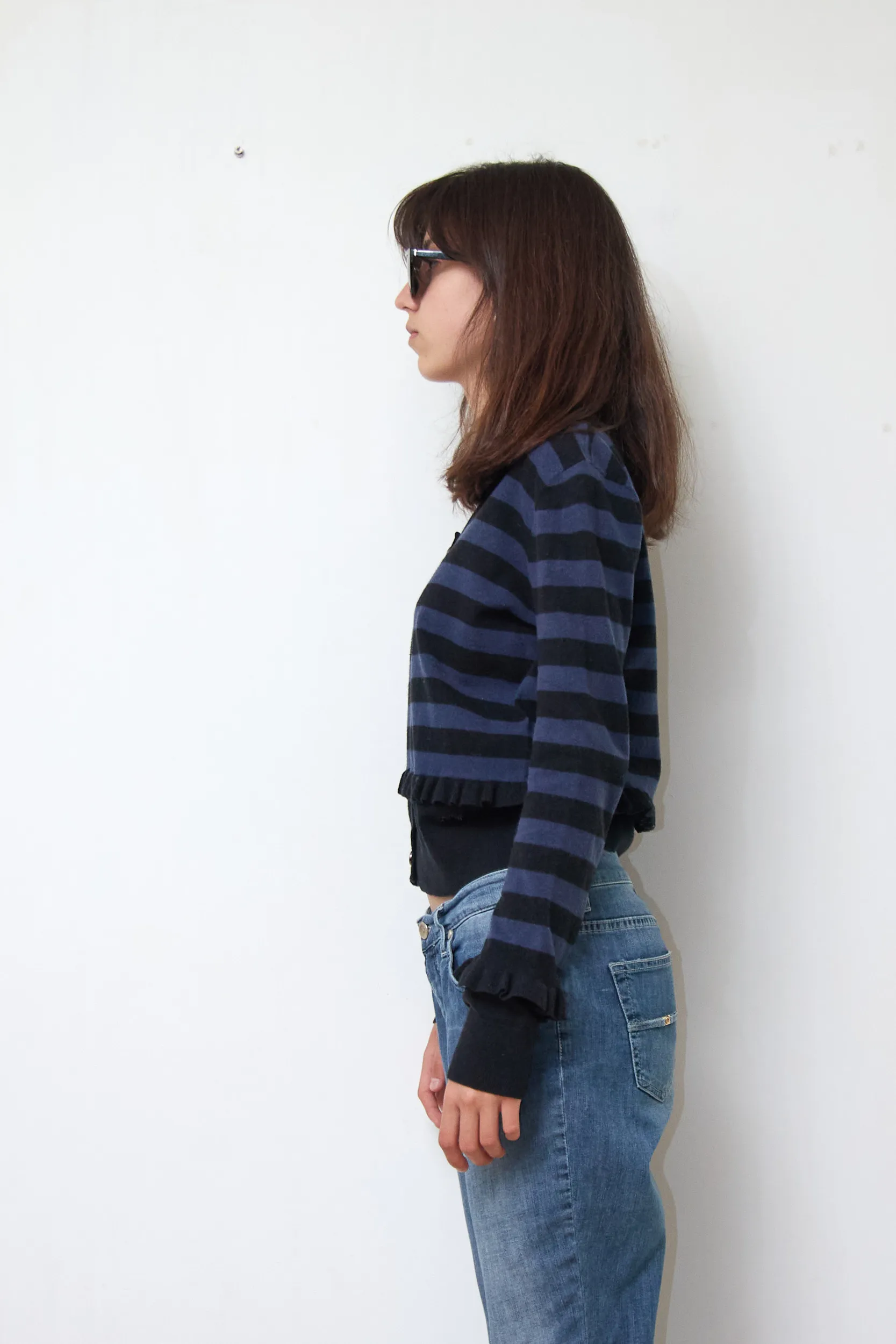 Cardigan cu dungi și volane din amestec de lână și bumbac - Armani Jeans - S - imagine 3