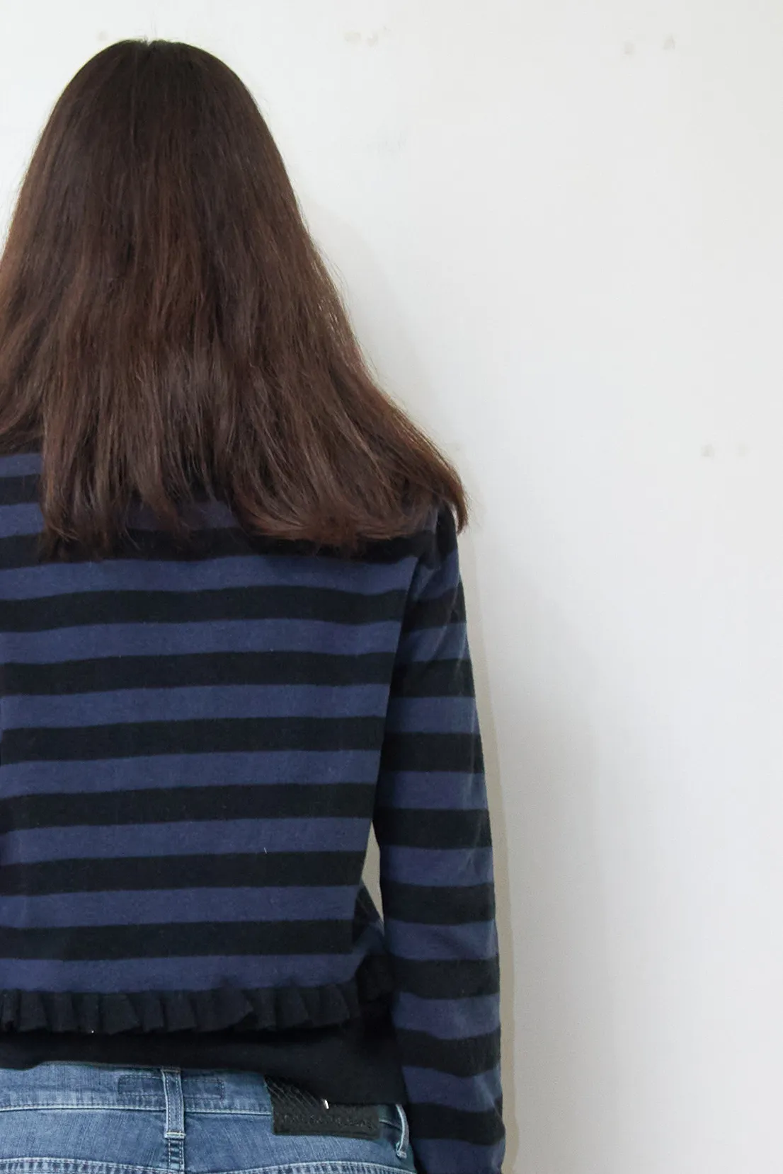Cardigan cu dungi și volane din amestec de lână și bumbac - Armani Jeans - S - imagine 4