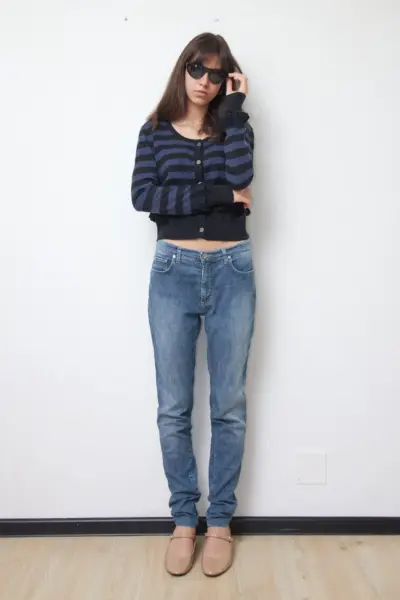 Cardigan cu dungi și volane din amestec de lână și bumbac - Armani Jeans - S