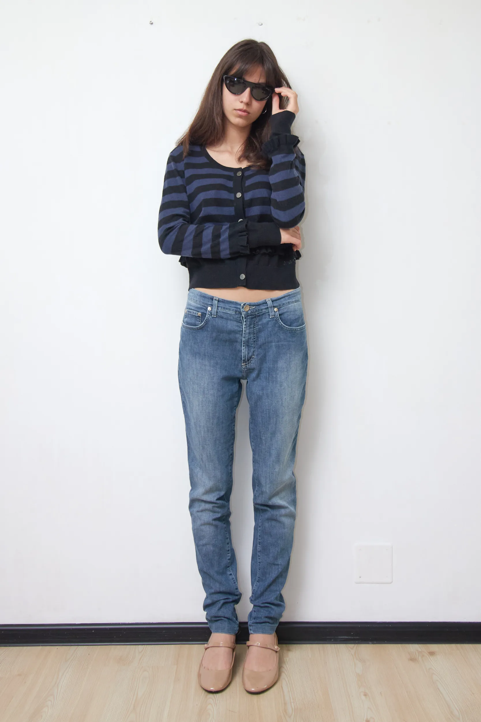 Cardigan cu dungi și volane din amestec de lână și bumbac - Armani Jeans - S