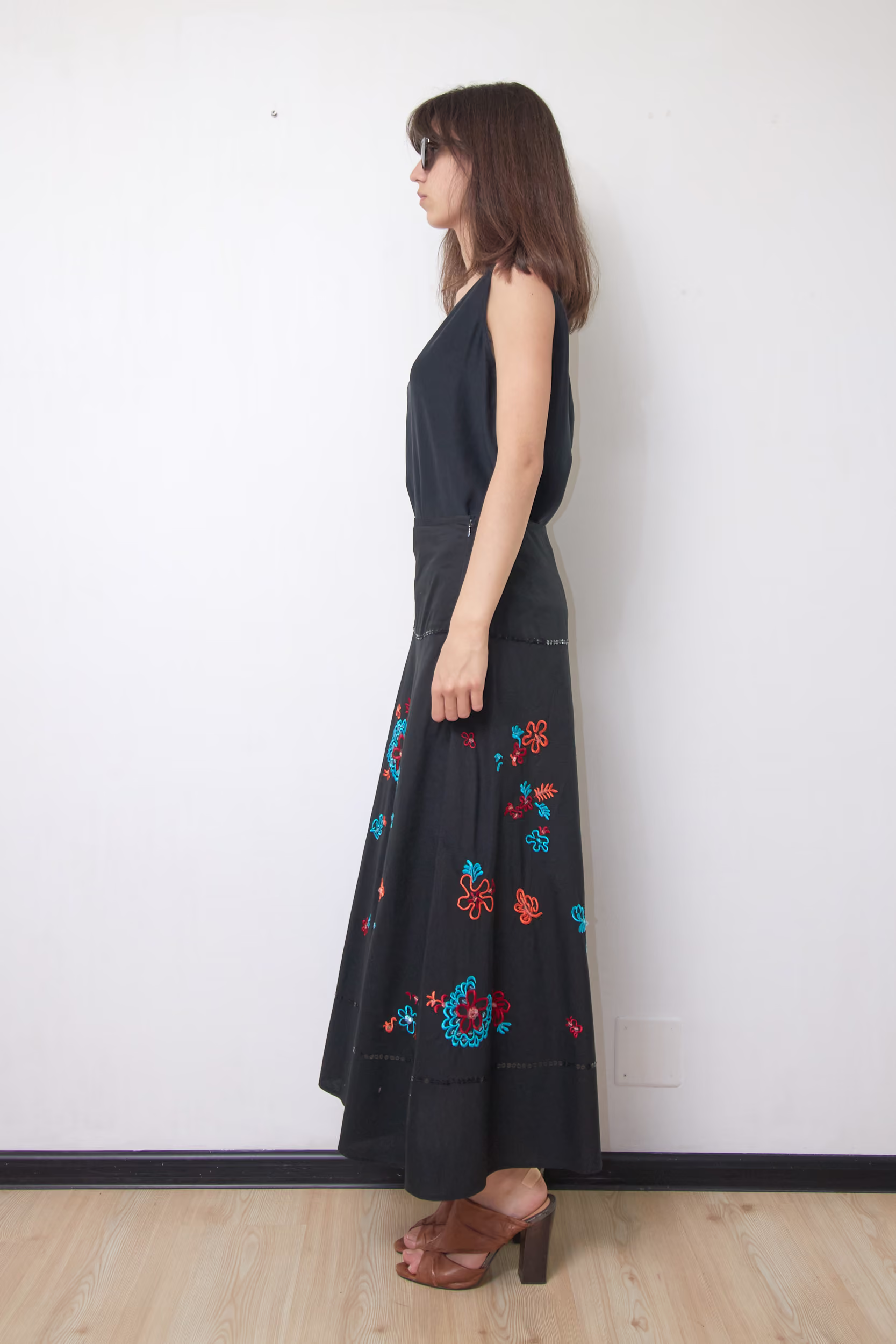Fustă Maxi Premium din Bumbac 100% Negru cu Broderie Etnică și Paiete - Luisa Spagnoli - S/M - imagine 2