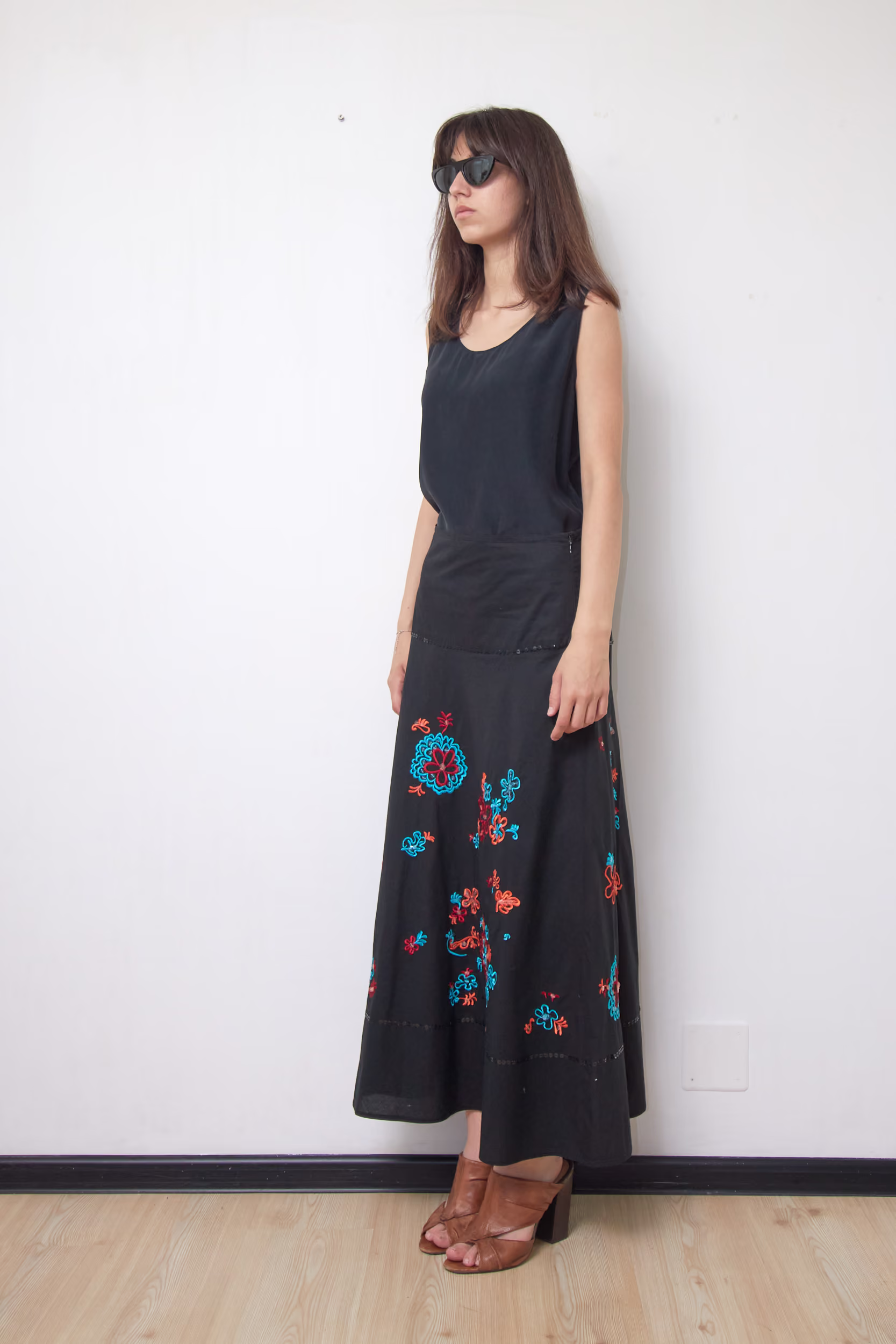 Fustă Maxi Premium din Bumbac 100% Negru cu Broderie Etnică și Paiete - Luisa Spagnoli - S/M - imagine 4