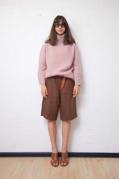 Pulover Premium Roz Pudră din cașmir/lână cu Guler Rulou - MaxMara - M/L
