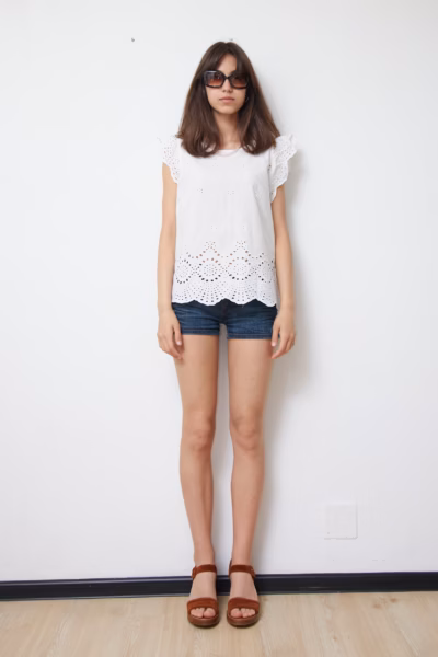 Bluză Albă din Bumbac 100% cu Broderie Anglaise - Trussardi Jeans - S