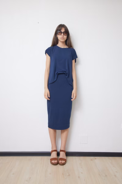 Rochie Premium 2-în-1 Bleumarin din Jerseu Tehnic Drapat - By Malene Birger - XS/S