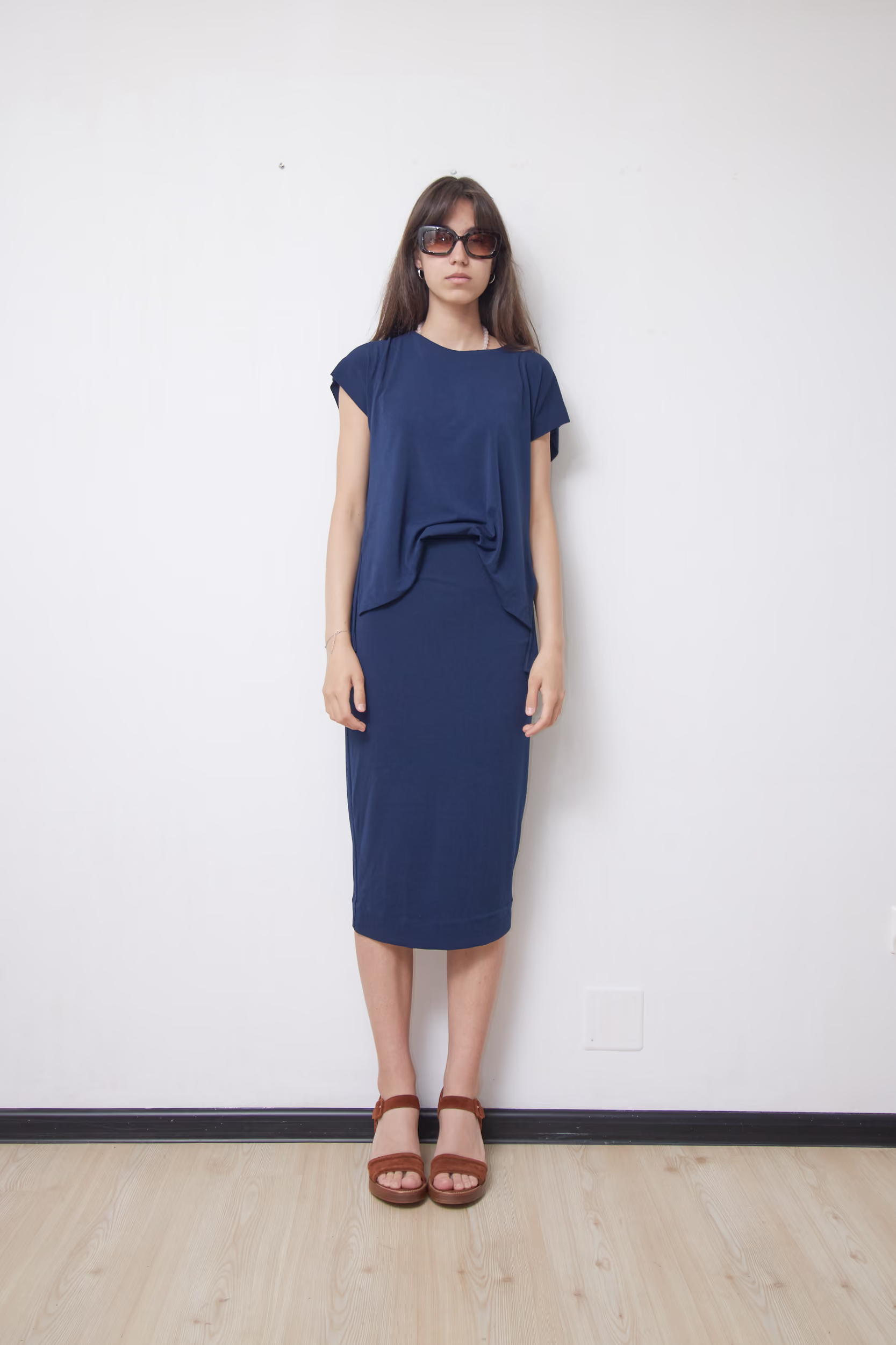 Rochie Premium 2-în-1 Bleumarin din Jerseu Tehnic Drapat - By Malene Birger - XS/S