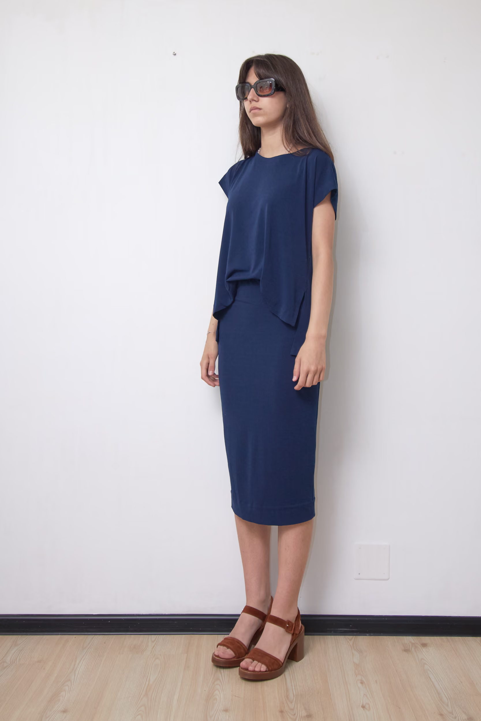 Rochie Premium 2-în-1 Bleumarin din Jerseu Tehnic Drapat - By Malene Birger - XS/S - imagine 4
