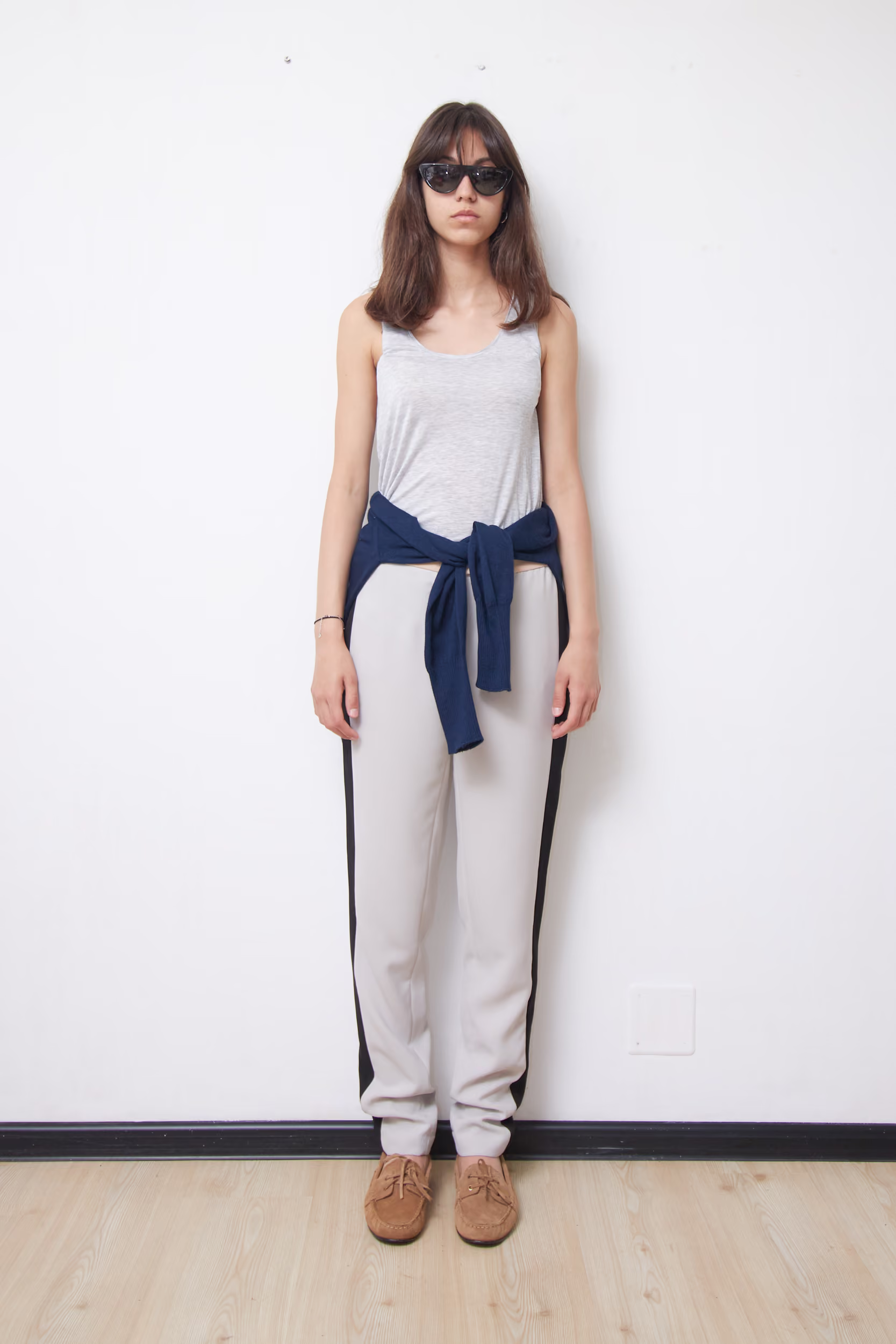 Pantaloni Tip Track-Pants Grej cu Dungă Laterală - Trussardi Jeans - S/M