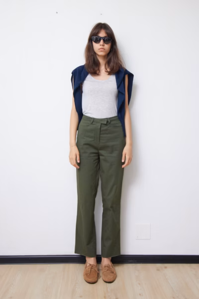 Pantaloni Chino Verde Kaki din Bumbac Premium Stretch - Luisa Spagnoli - XS/S