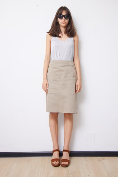 Fustă Medie Bej-Nisipiu din Bumbac Premium Stretch - Sportmax - M/L