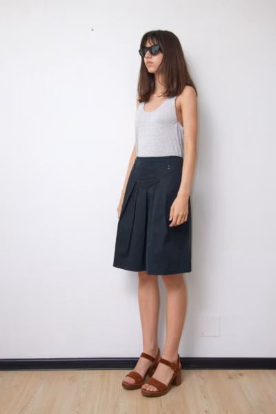 Fustă Neagră A-Line din Bumbac Premium cu Pliuri Structurale - Marella by MaxMara- L