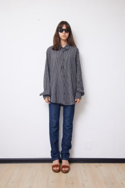 Cămașă Vintage în Carouri Micro-Gingham din Bumbac 100%, Armani Jeans - S