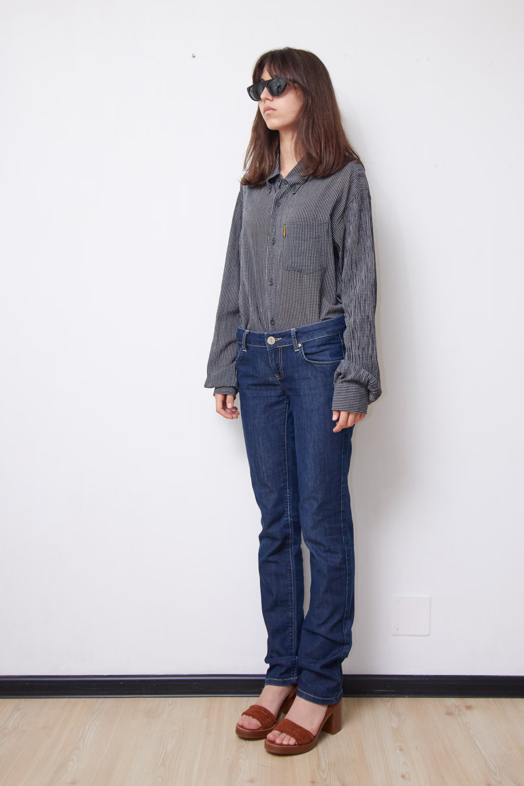 Cămașă Vintage în Carouri Micro-Gingham din Bumbac 100%, Armani Jeans - S - imagine 4