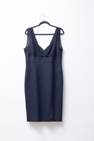 Rochie de Cocktail Neagră Midi cu Decolteu Drapat în V - Marella by MaxMara - L/XL