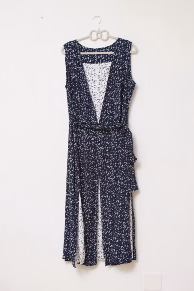 Rochie Midi/Maxi Nouă cu Etichetă, Bleumarin-Inversat, Design Trompe-l'œil - Vintage - 2XL