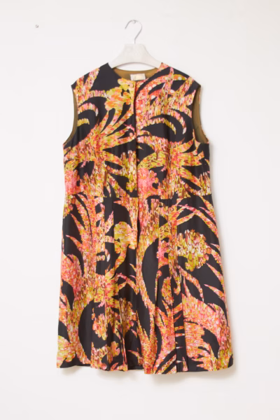 Rochie Baronia din Mătase Naturală 100%, Imprimeu Abstract Tropical - Vintage - XL