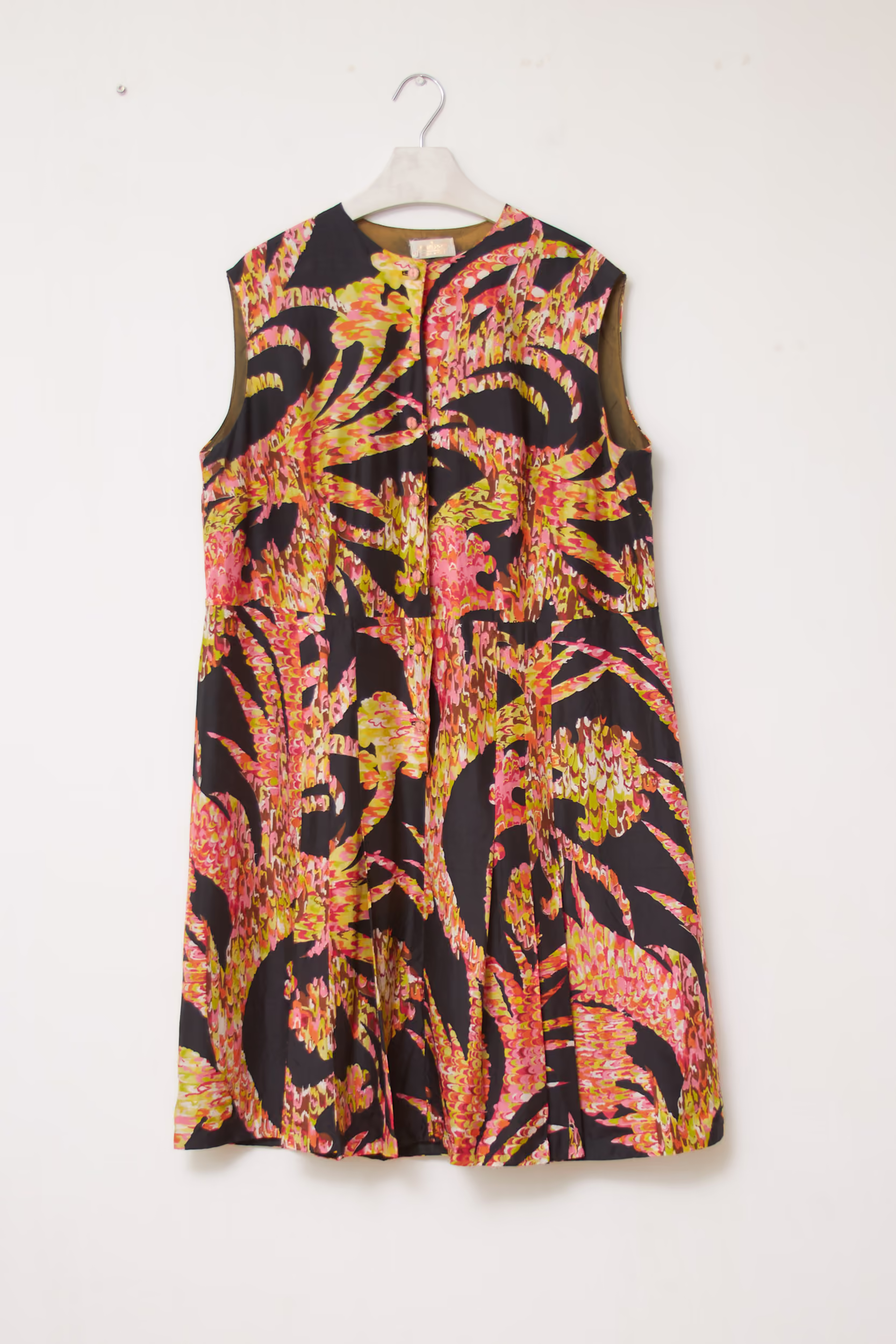 Rochie Baronia din Mătase Naturală 100%, Imprimeu Abstract Tropical - Vintage - XL - imagine 2