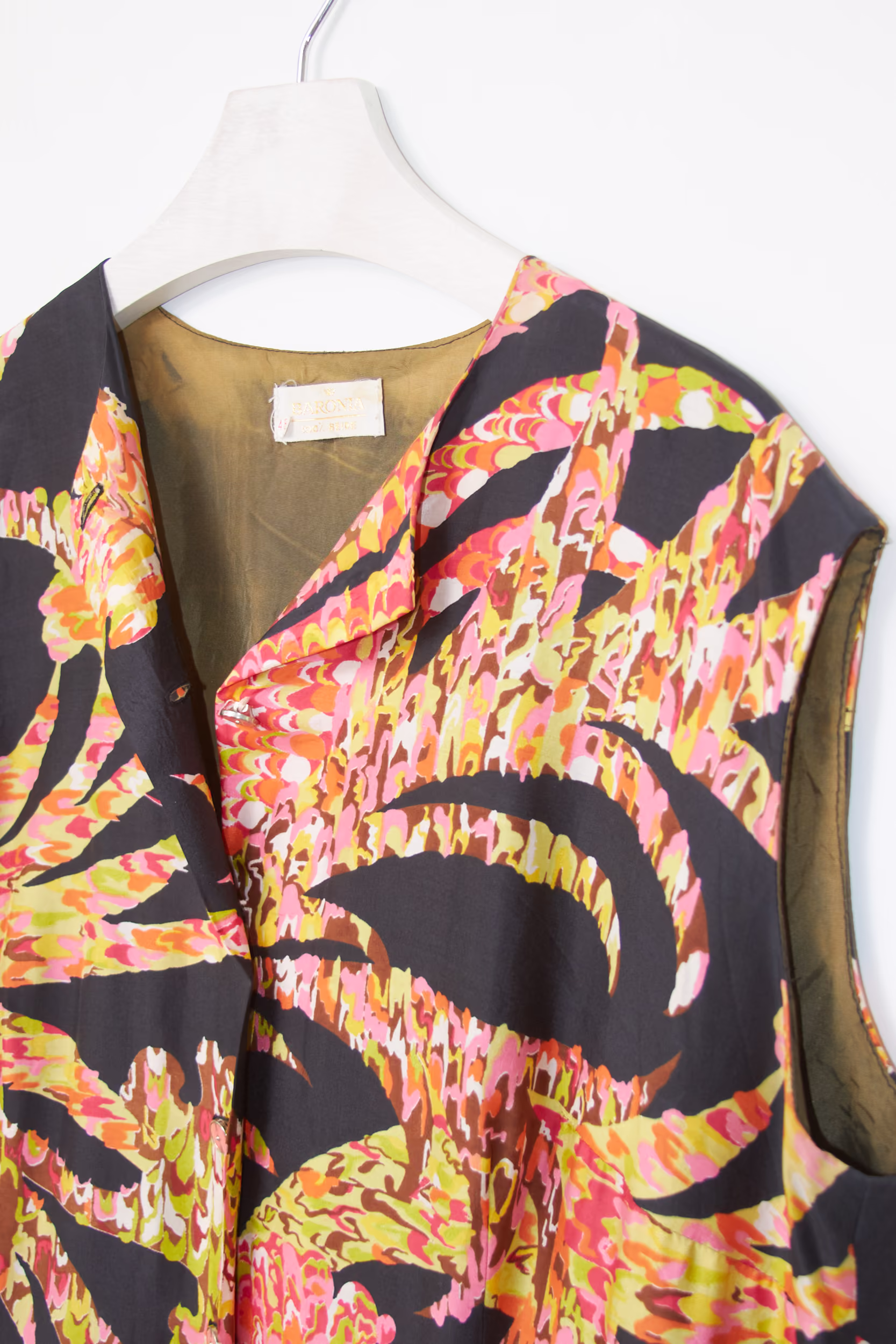 Rochie Baronia din Mătase Naturală 100%, Imprimeu Abstract Tropical - Vintage - XL - imagine 4