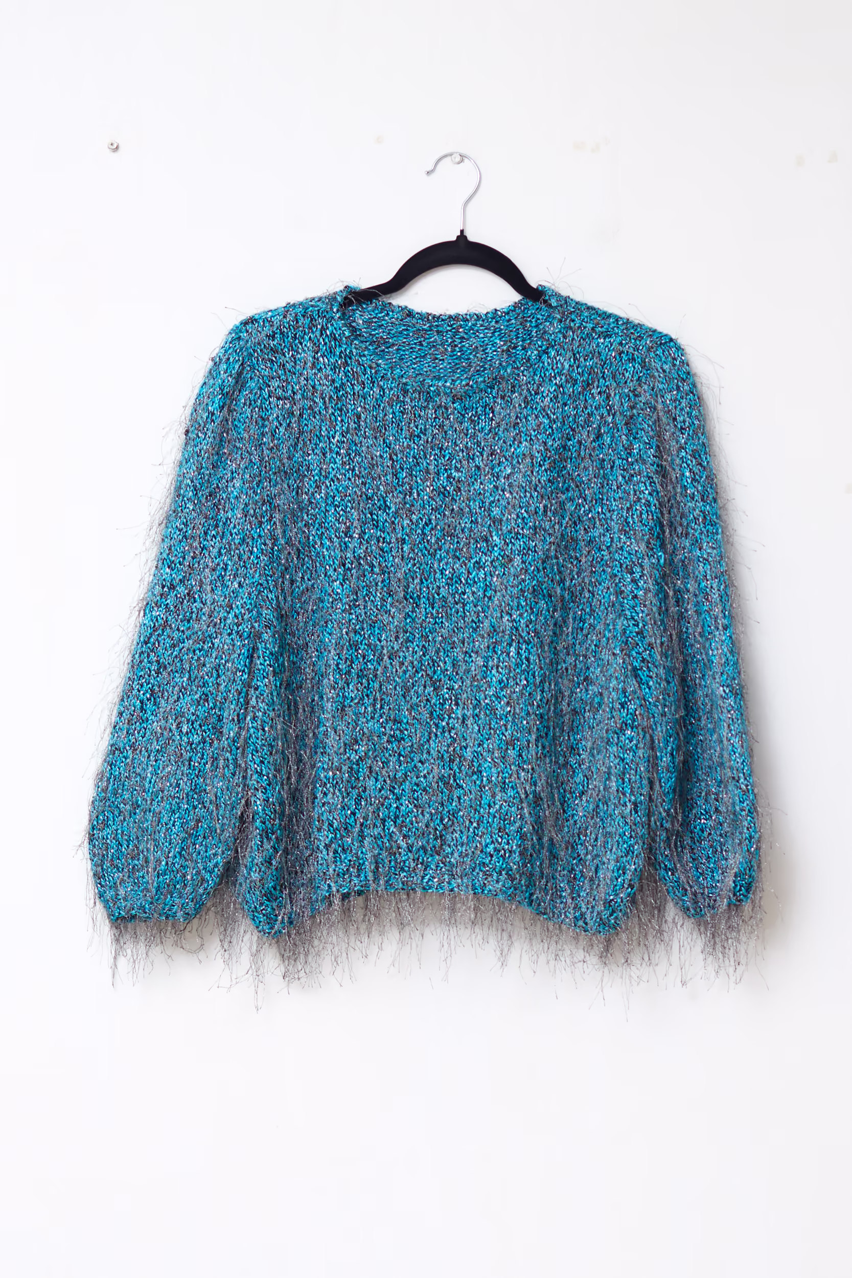 Pulover Vintage Metalizat Studio 54 cu Franjuri Fine și Fir Lurex - M/L - imagine 3