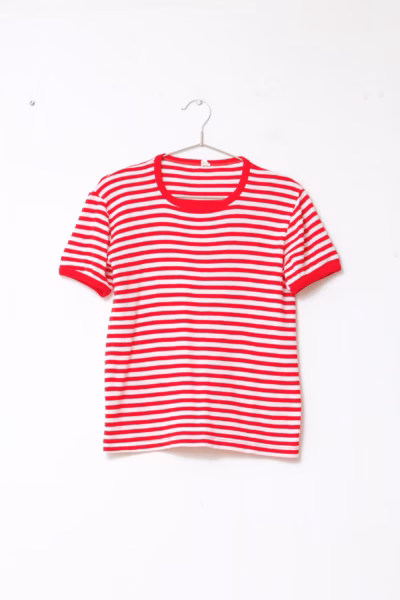 Tricou Ringer Roșu-Alb în Dungi din Tricot Reiat Fin (Fein-Ripp), Vintage - S/M