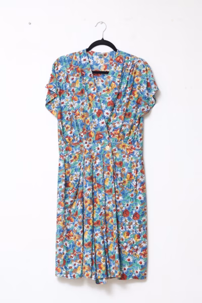 Salopetă Midi Petrecută cu Imprimeu Floral Vibrant - Vintage - M
