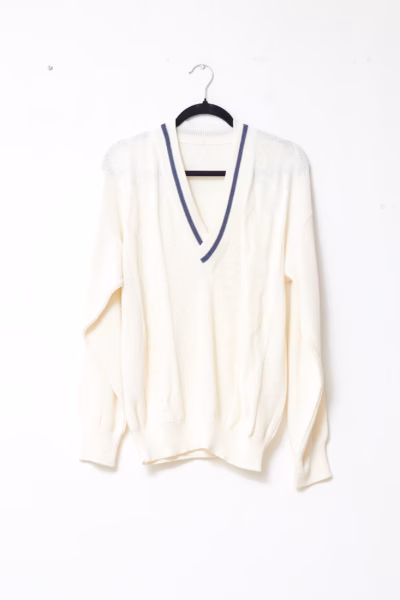 Pulover Vintage Michael Boy Stil Cricket Alb cu Detalii Bleumarin - Vintage - L