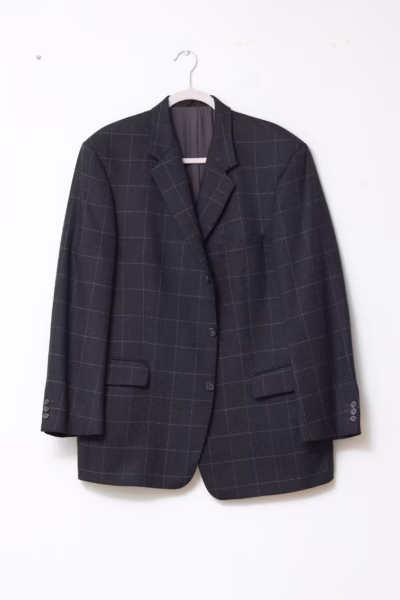 Sacou Vintage Barutti din Lână Virgină 100% Gri-Antracit în Carouri - Vintage - XL