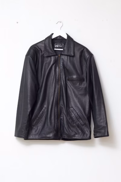 Geacă Vintage Creazioni Vinc din Piele Naturală Neagră, Made in Italy  - L/XL