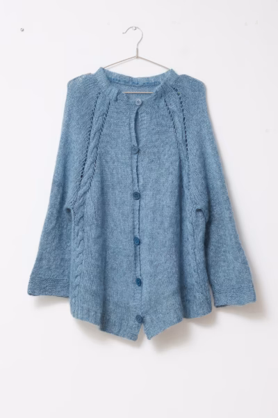 Cardigan Artizanal tricotat manual, din amestec pufos tip Mohair – Bleu-Alest - Vintage - L