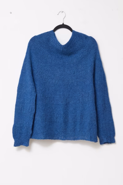 Pulover Artizanal tricotat manual din amestec pufos tip Mohair – Albastru Cobalt - Vintage - L