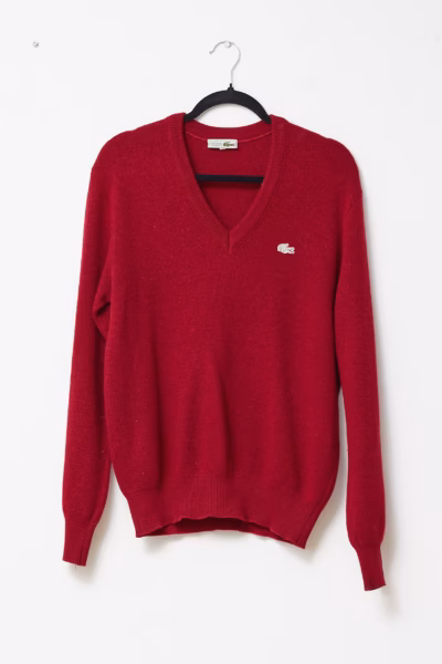 Pulover Vintage Chemise Lacoste cu decolteu în V – Roșu Burgund - Vintage