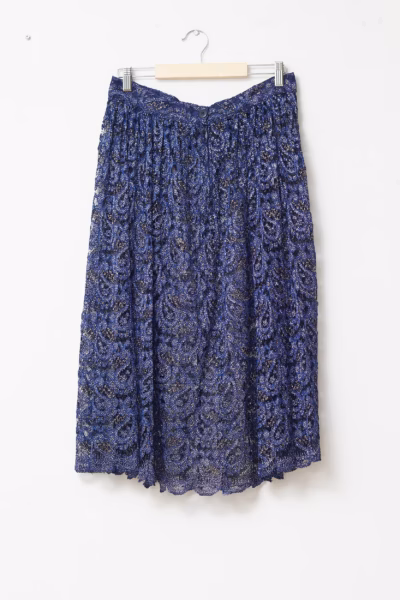 Fustă Midi Festivă din Dantelă Prețioasă cu Fir Metalic - Vintage - M