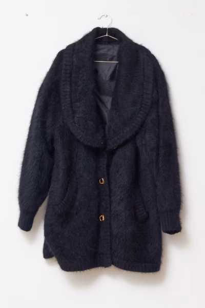 Cardigan /Jachetă Vintage din 80% Angora Premium – Negru Absolut - Vintage - L