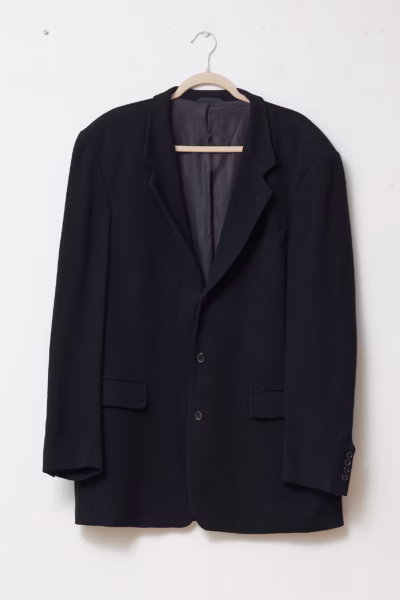 Sacou /Palton Scurt René Lezard din Lână Virgină Negru Texturat - Vintage - XL