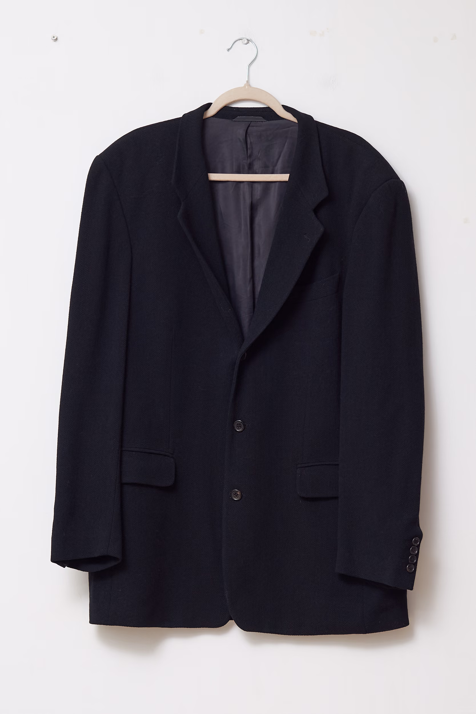 Sacou /Palton Scurt René Lezard din Lână Virgină Negru Texturat - Vintage - XL