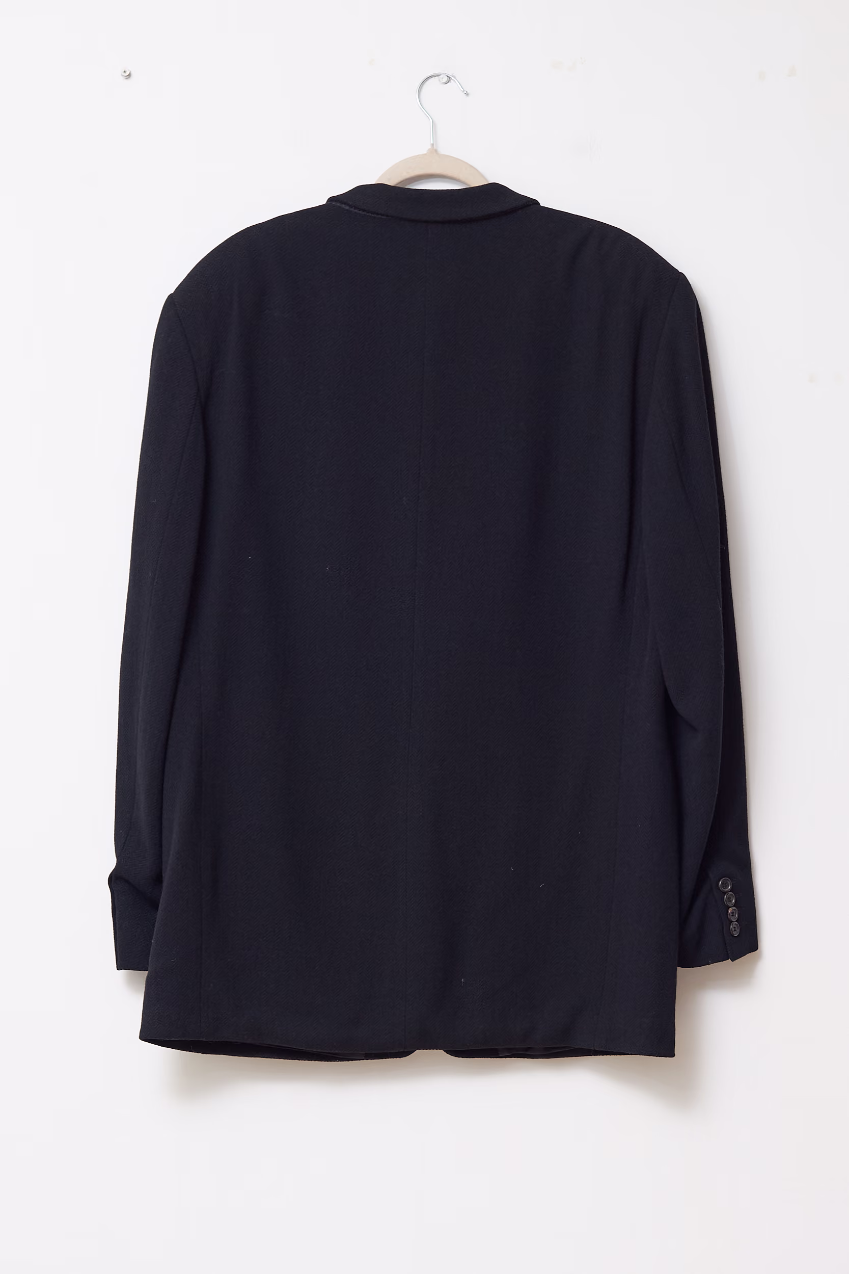 Sacou /Palton Scurt René Lezard din Lână Virgină Negru Texturat - Vintage - XL - imagine 5