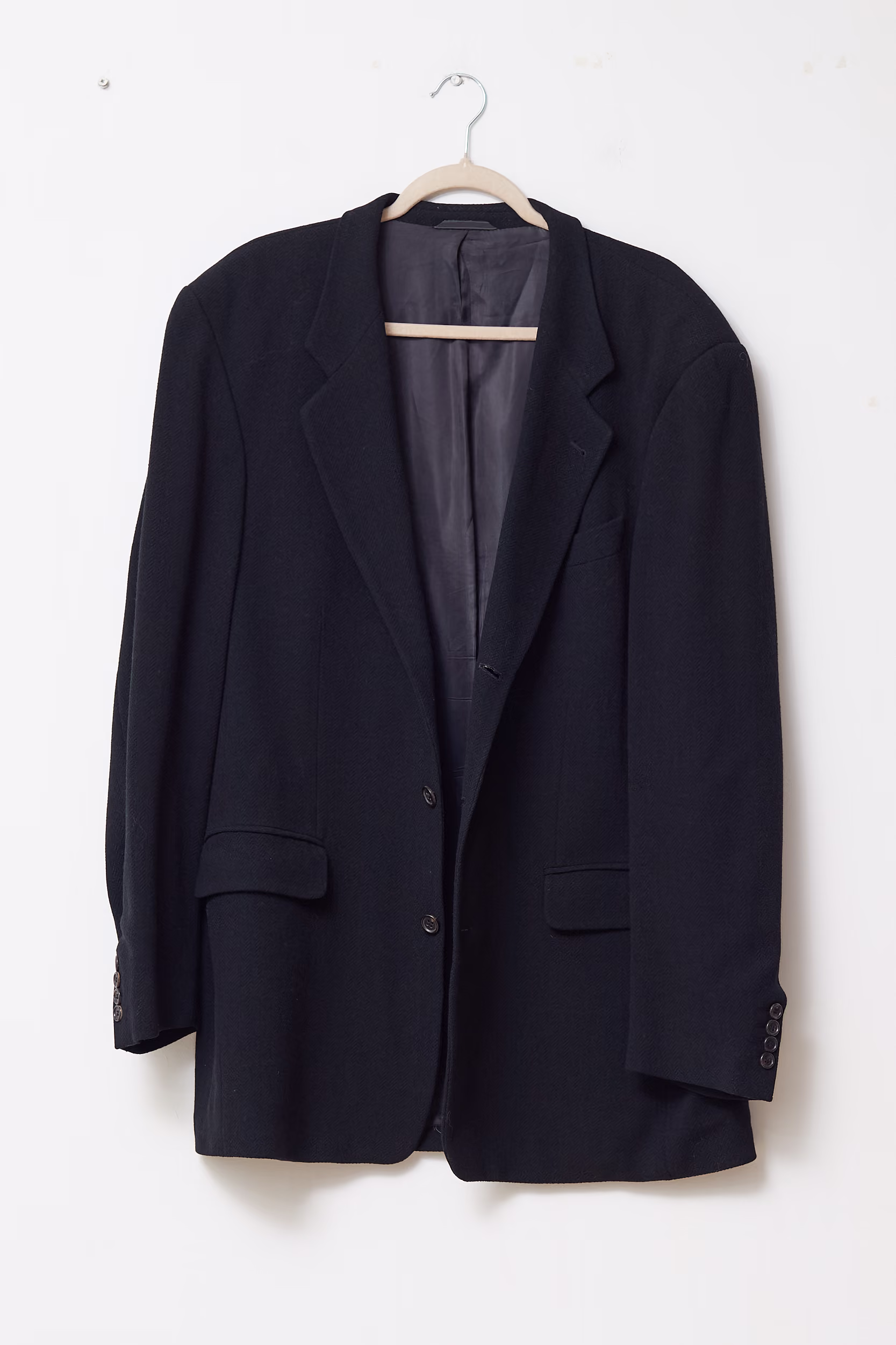 Sacou /Palton Scurt René Lezard din Lână Virgină Negru Texturat - Vintage - XL - imagine 6