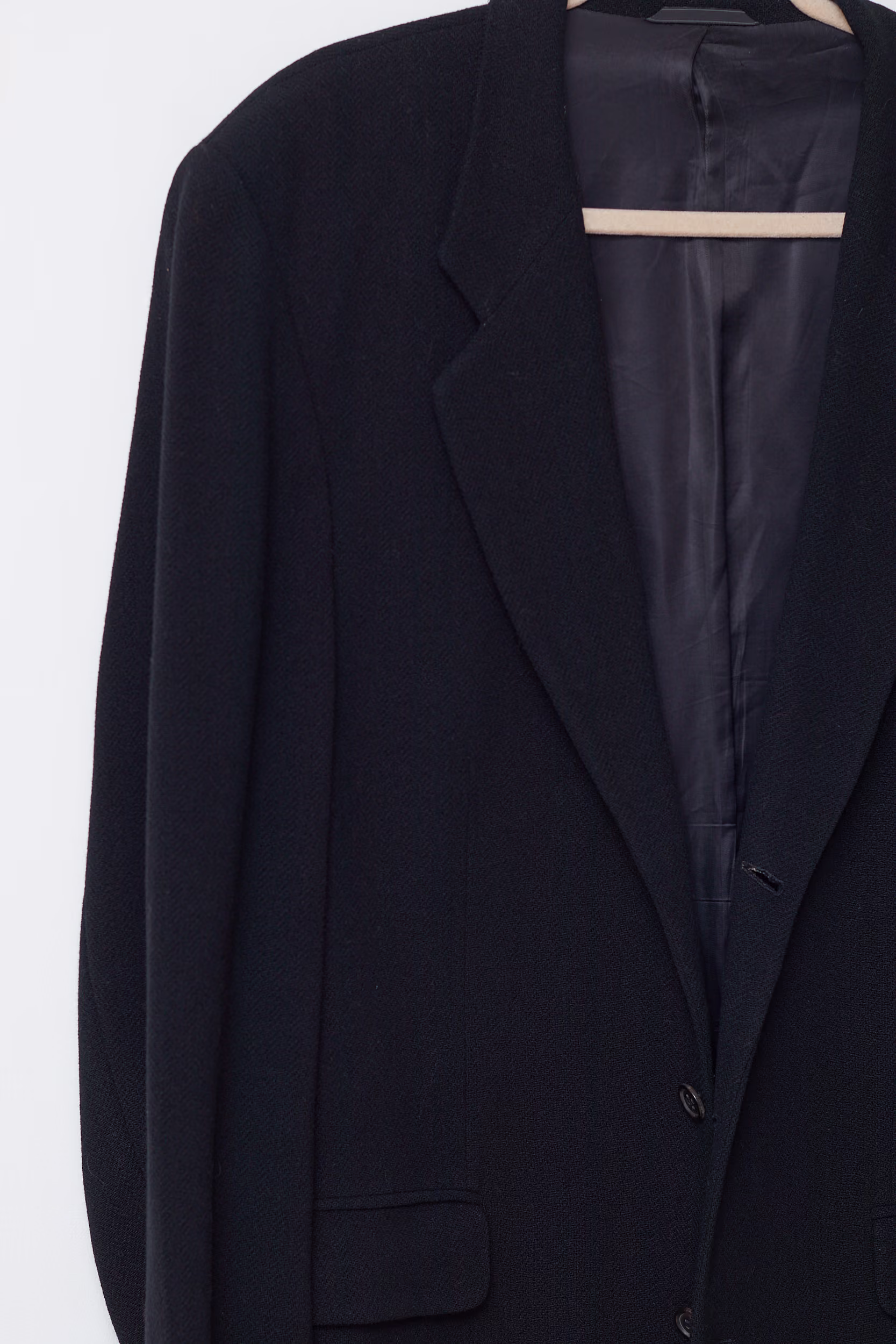 Sacou /Palton Scurt René Lezard din Lână Virgină Negru Texturat - Vintage - XL - imagine 3