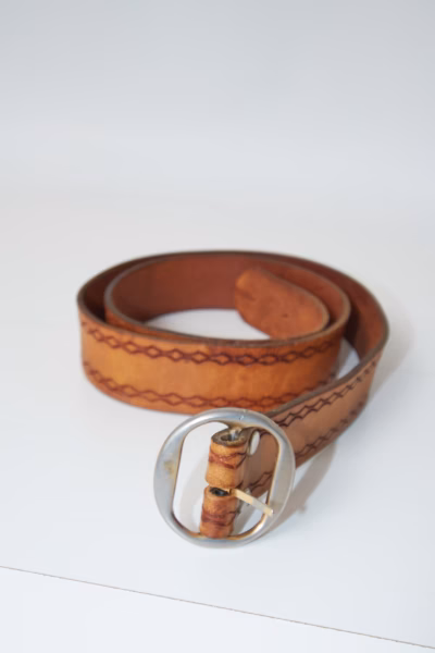 Curea din Piele Naturală cu Motiv Geometric - Vintage - 90