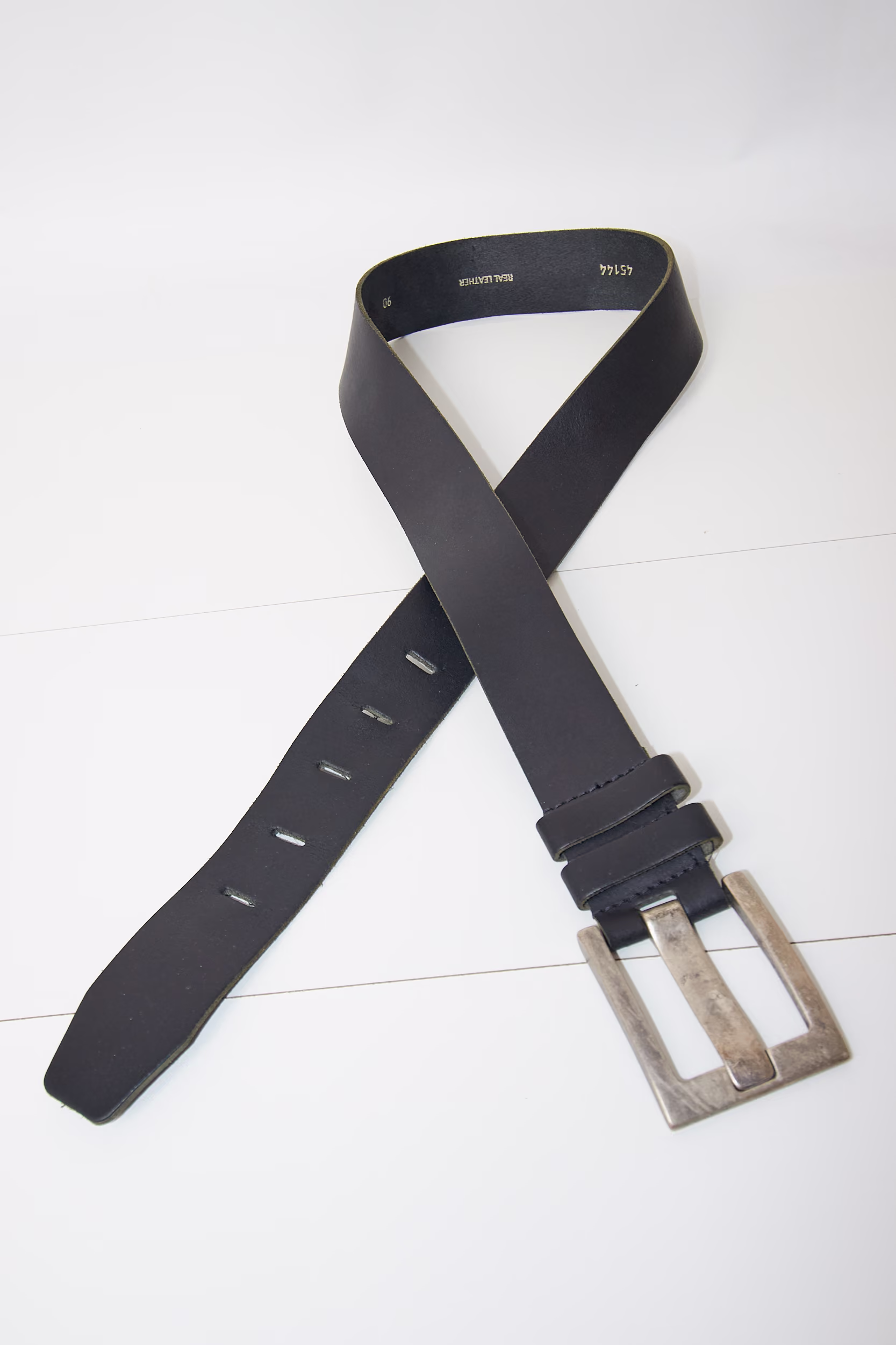Curea din Piele Naturală Black - Vintage - 90 - imagine 2