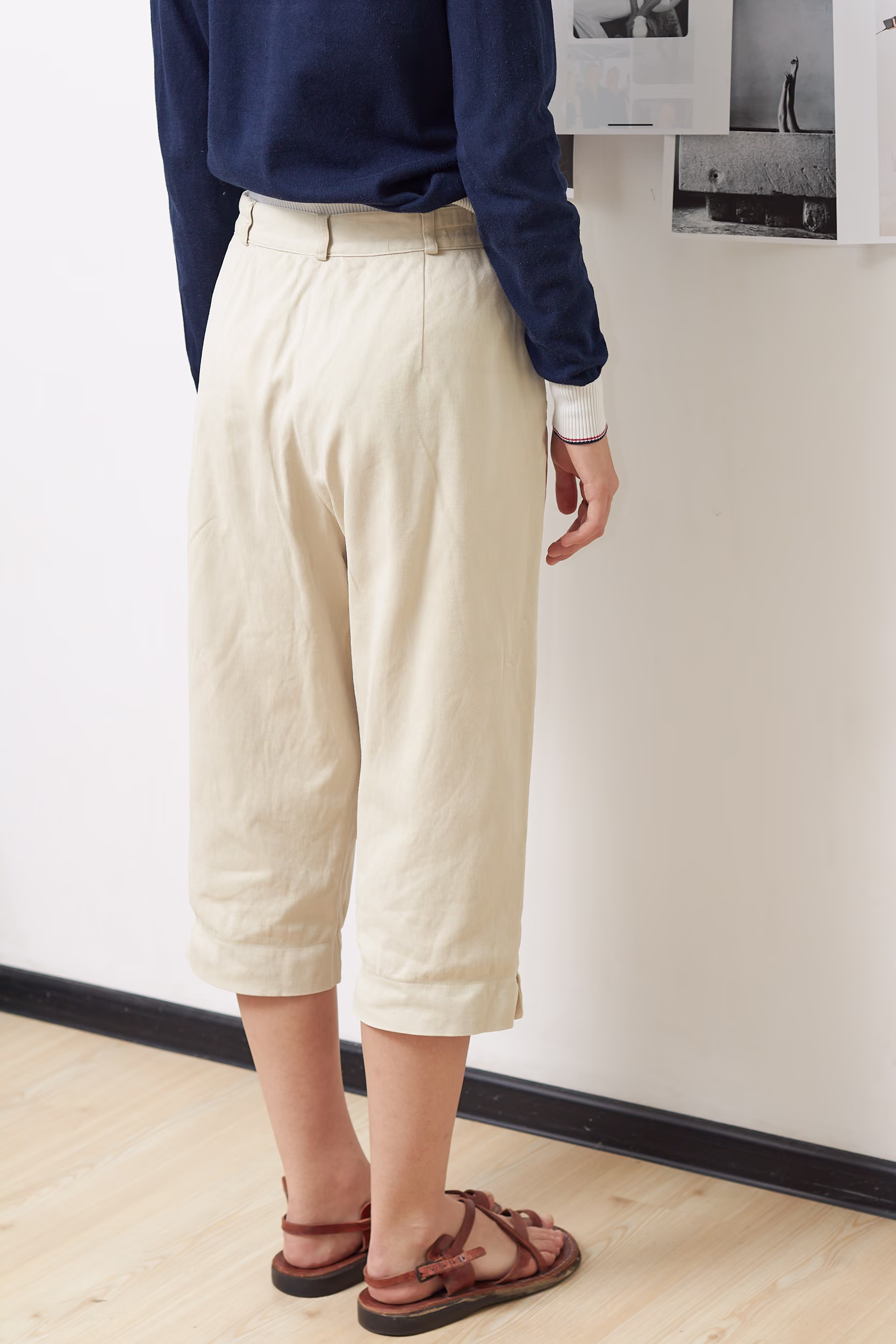 Pantaloni Capri Vintage din Bumbac Crem/ Y2K – S - imagine 8