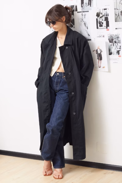 Trench Coat Subțire Maxi True Vintage – Negru Oversized - L