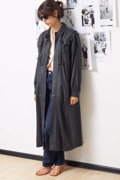 Palton/Trench Vintage din Piele Naturală Norma Modell – Navy - S/M