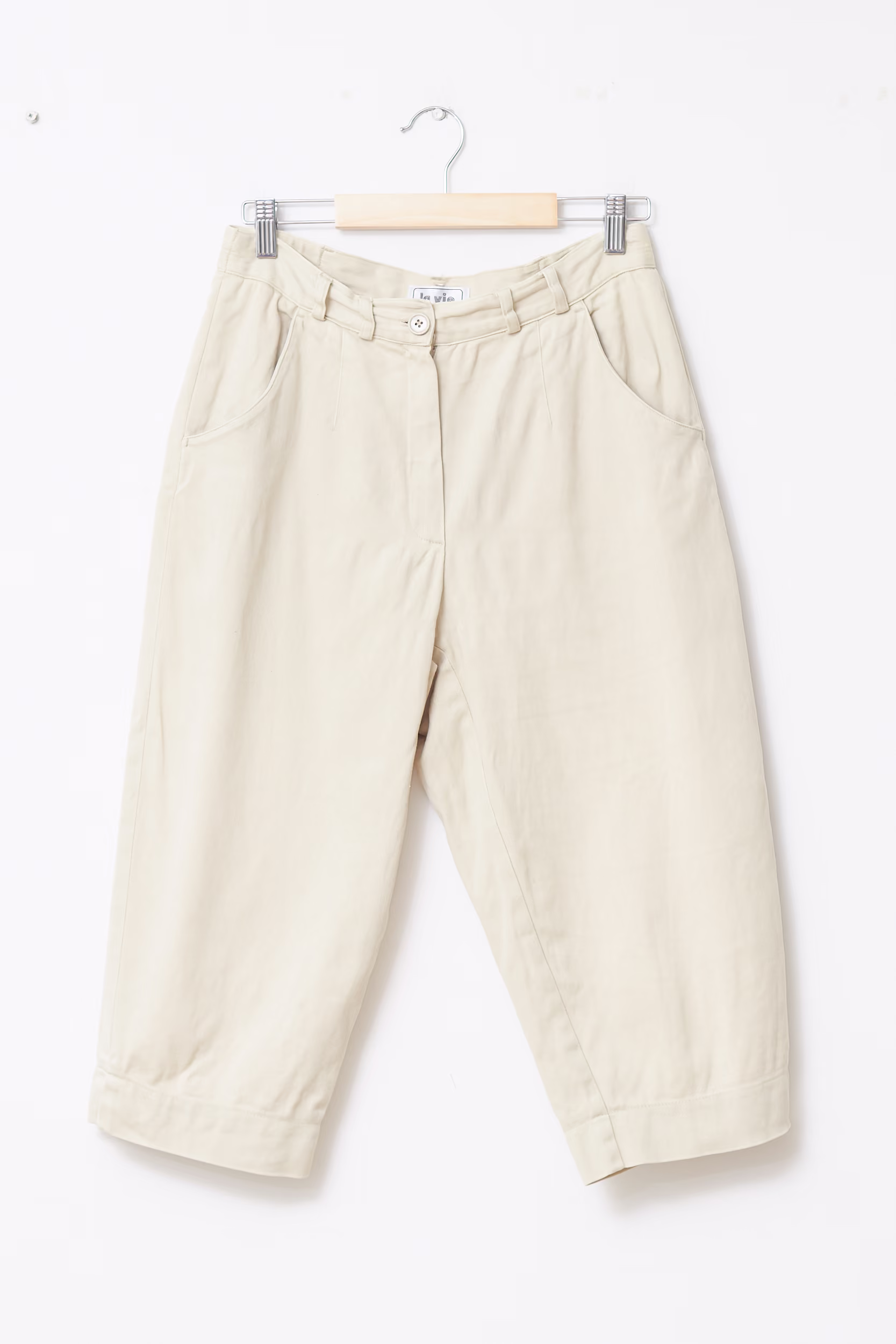 Pantaloni Capri Vintage din Bumbac Crem/ Y2K – S