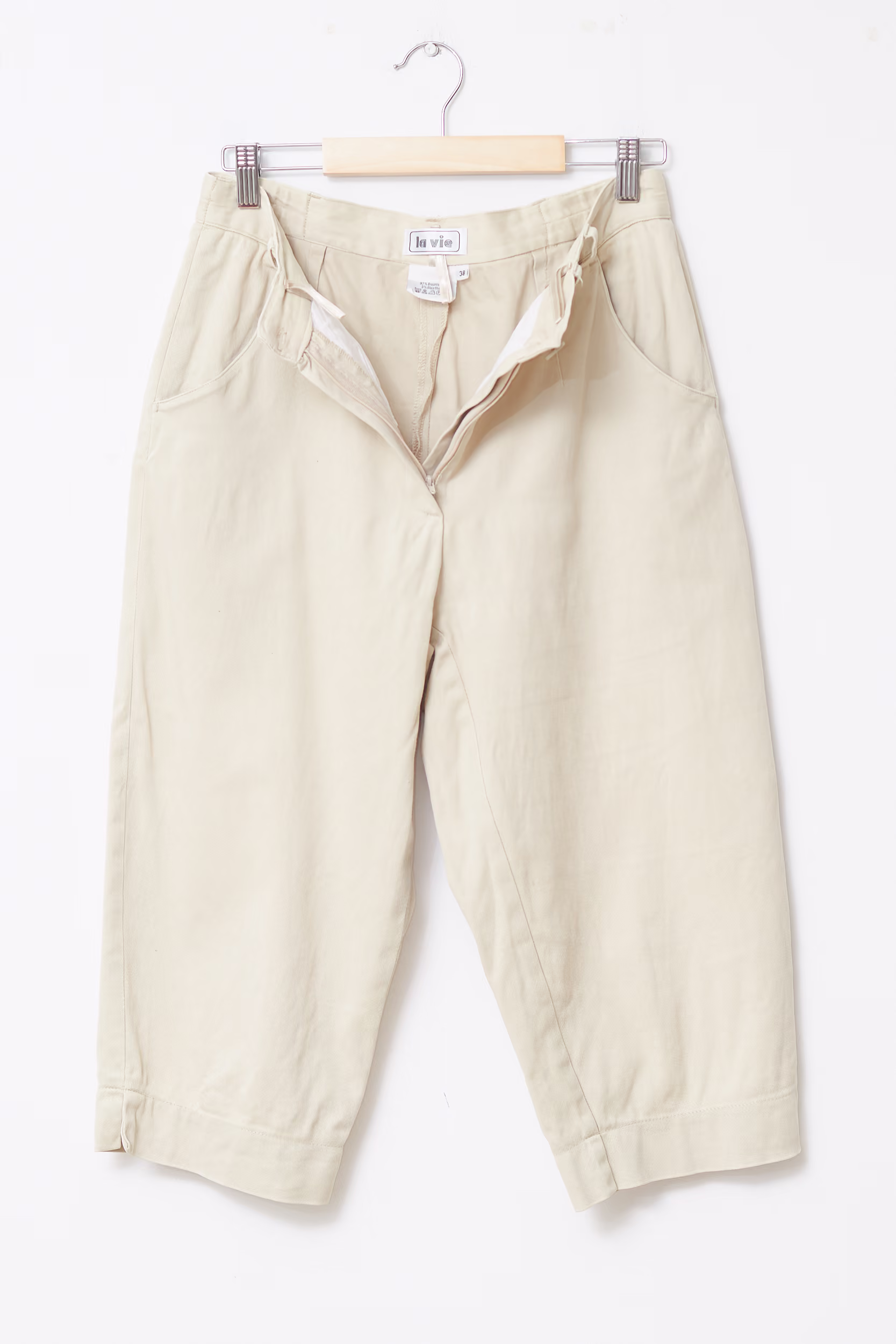 Pantaloni Capri Vintage din Bumbac Crem/ Y2K – S - imagine 5