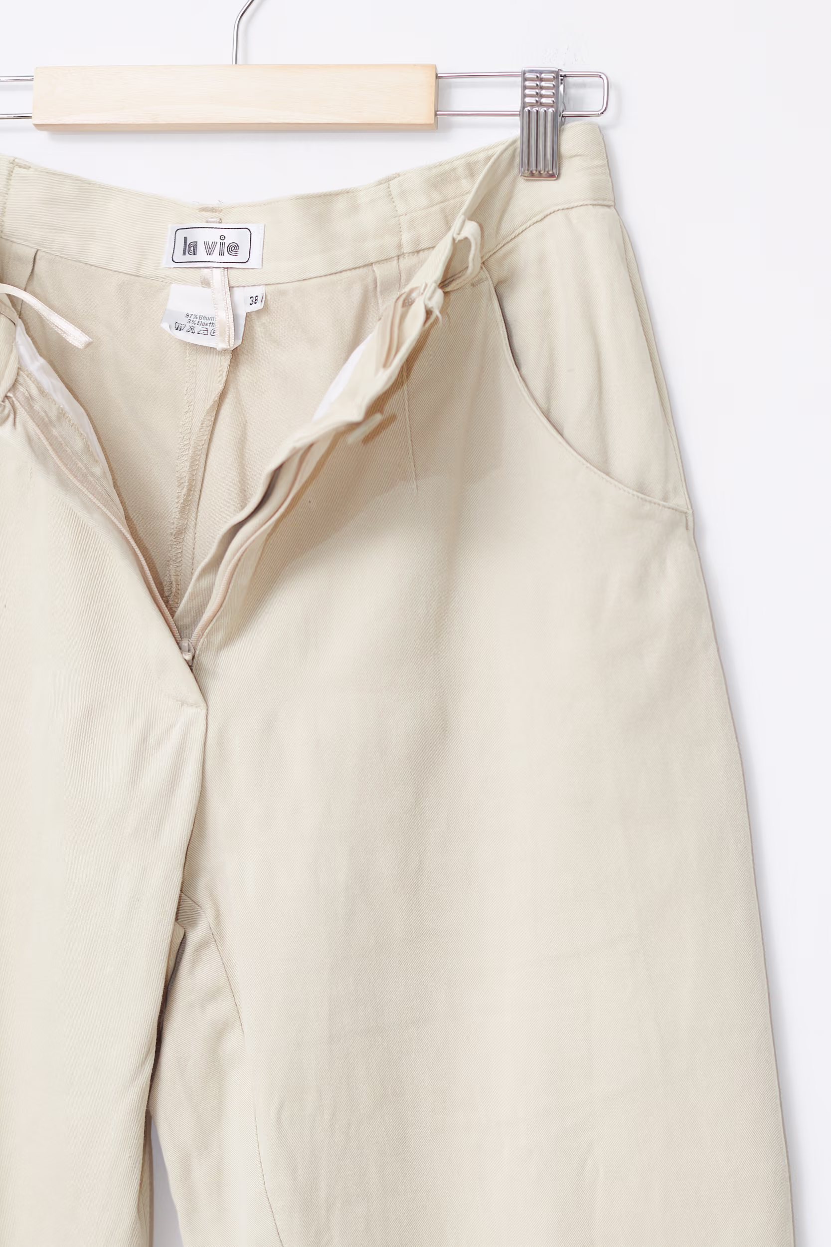 Pantaloni Capri Vintage din Bumbac Crem/ Y2K – S - imagine 6