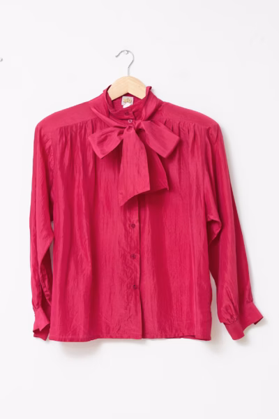 Cămașă True Vintage din 100% Mătase Naturală cu Fundă la Gât – M/L