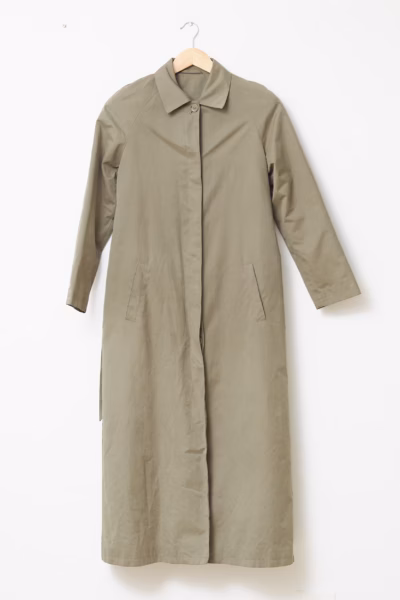 Trench Clasic Maxi True Vintage – Material Impermeabil Olive- XS/S