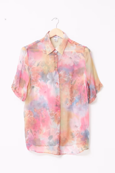 Cămașă Vintage din Mătase Naturală 100% Walbusch Imprimeu Monet- M/L